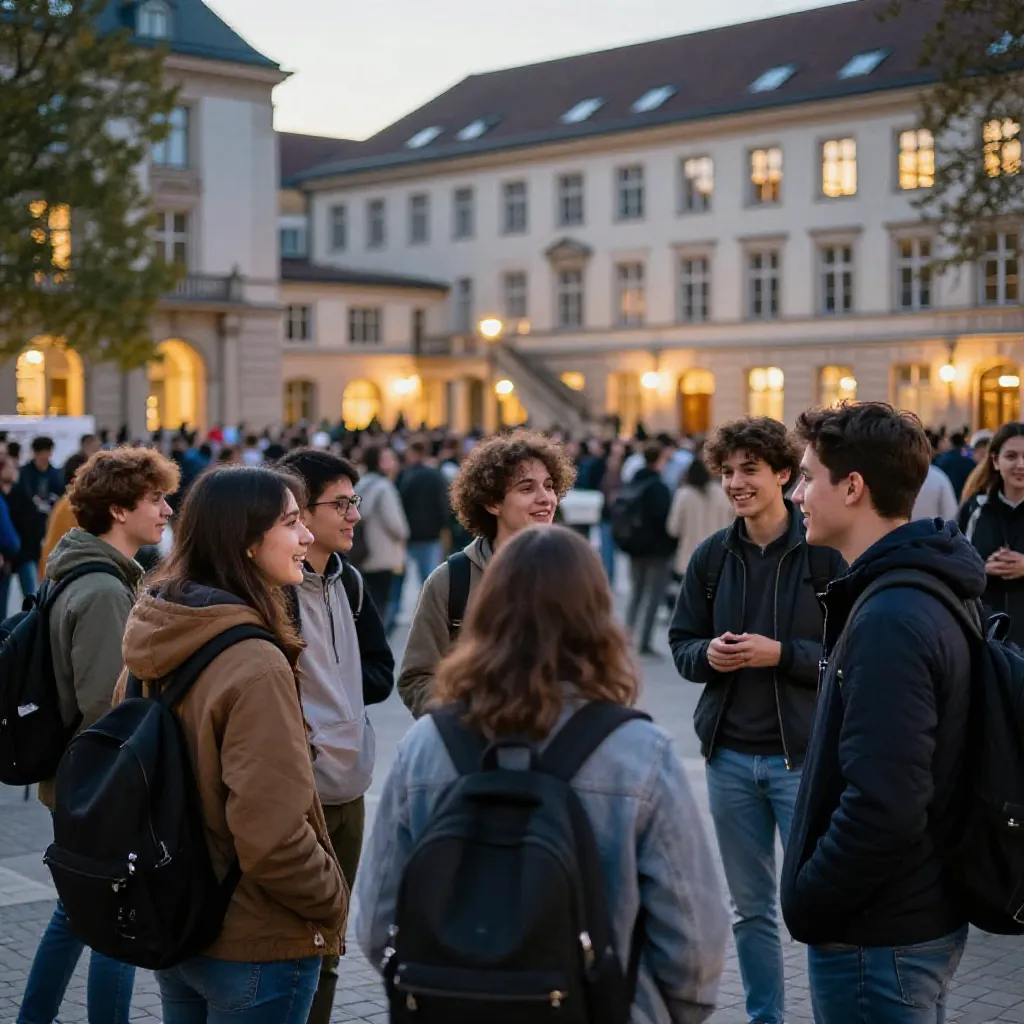 Illustrative AI-generated student campus event scene