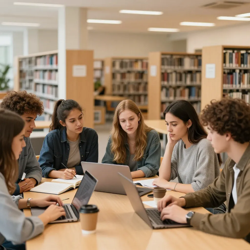 Studierende lernen gemeinsam in einer Bibliothek
